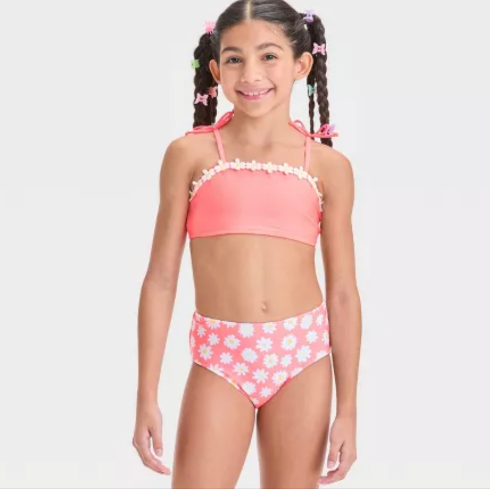 Girls' Simple Daisy Floral Printed Bikini Top L 10/12 - Picture 2 of 7